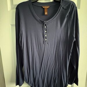 Stylish Navy Long Sleeve Henley Top